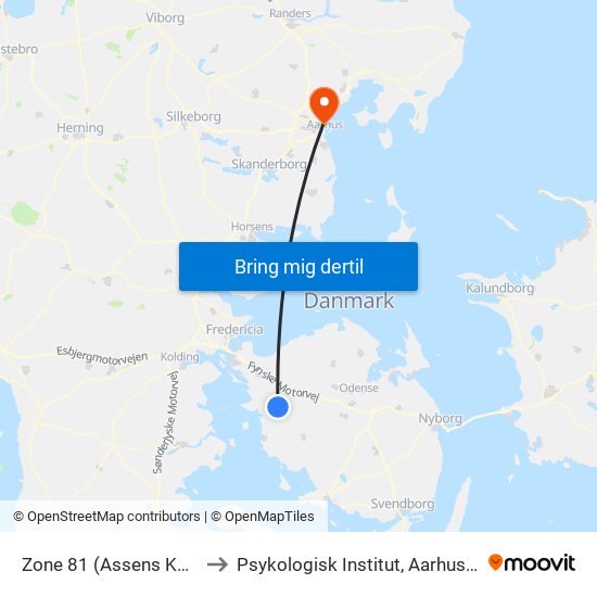 Zone 81 (Assens Kommune) to Psykologisk Institut, Aarhus Universitet map