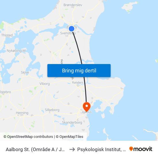 Aalborg St. (Område A / John F. Kennedys Plads) to Psykologisk Institut, Aarhus Universitet map