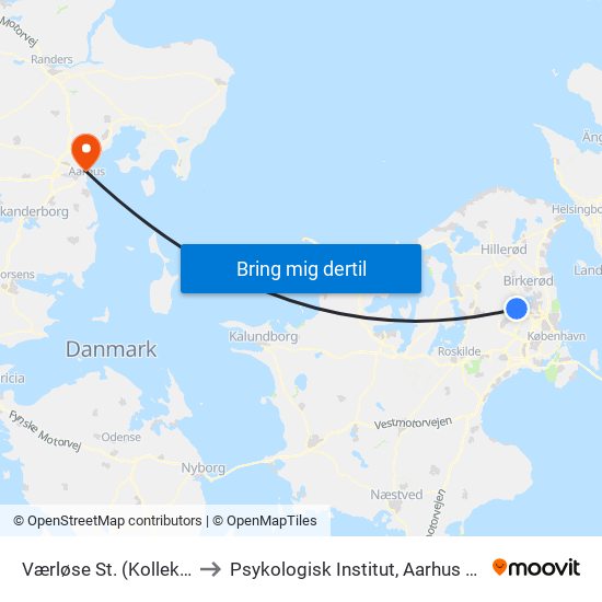 Værløse St. (Kollekollevej) to Psykologisk Institut, Aarhus Universitet map