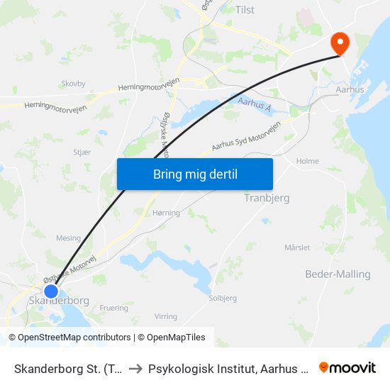 Skanderborg St. (Togbus) to Psykologisk Institut, Aarhus Universitet map