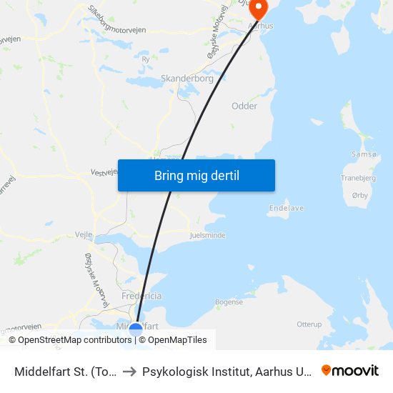 Middelfart St. (Togbus) to Psykologisk Institut, Aarhus Universitet map