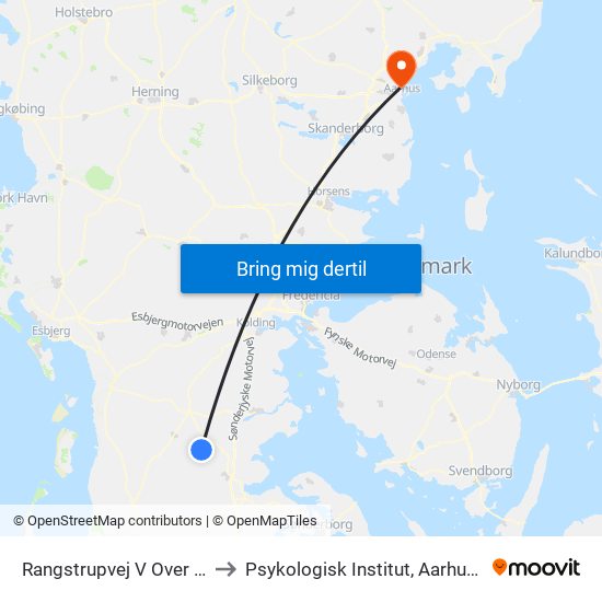 Rangstrupvej V Over Jerstalvej to Psykologisk Institut, Aarhus Universitet map