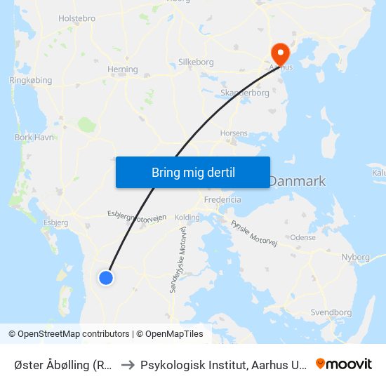 Øster Åbølling (Roager) to Psykologisk Institut, Aarhus Universitet map