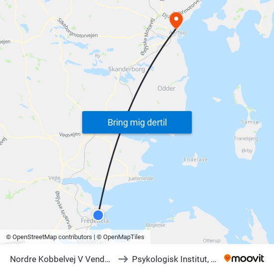 Nordre Kobbelvej V Vendepladsen (Fredericia) to Psykologisk Institut, Aarhus Universitet map