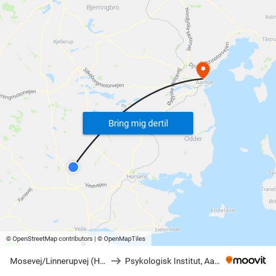 Mosevej/Linnerupvej (Hedensted Kom) to Psykologisk Institut, Aarhus Universitet map
