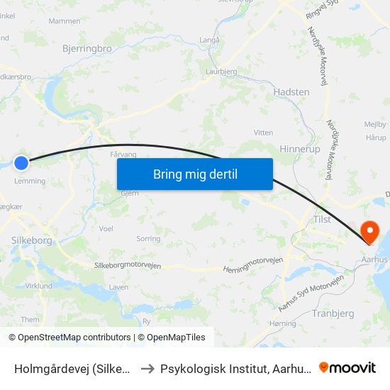 Holmgårdevej (Silkeborg Kom) to Psykologisk Institut, Aarhus Universitet map