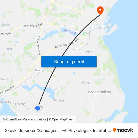 Skovkildeparken/Svinsagervej (Skanderborg Kom) to Psykologisk Institut, Aarhus Universitet map