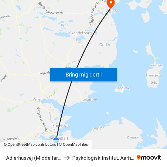 Adlerhusvej (Middelfart Kommune) to Psykologisk Institut, Aarhus Universitet map