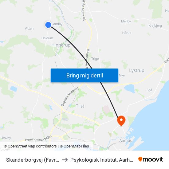 Skanderborgvej (Favrskov Kom) to Psykologisk Institut, Aarhus Universitet map