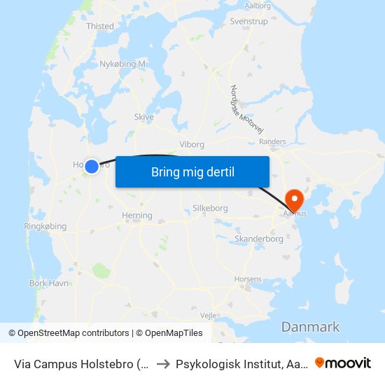 Via Campus Holstebro (Holstebro Kom) to Psykologisk Institut, Aarhus Universitet map