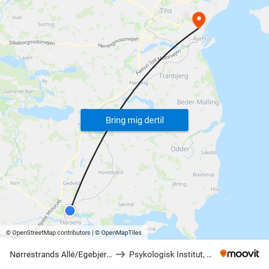 Nørrestrands Allé/Egebjergvej (Horsens Kom) to Psykologisk Institut, Aarhus Universitet map