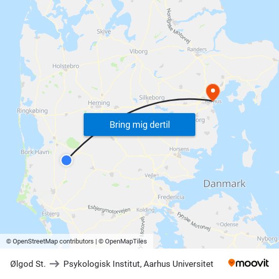Ølgod St. to Psykologisk Institut, Aarhus Universitet map