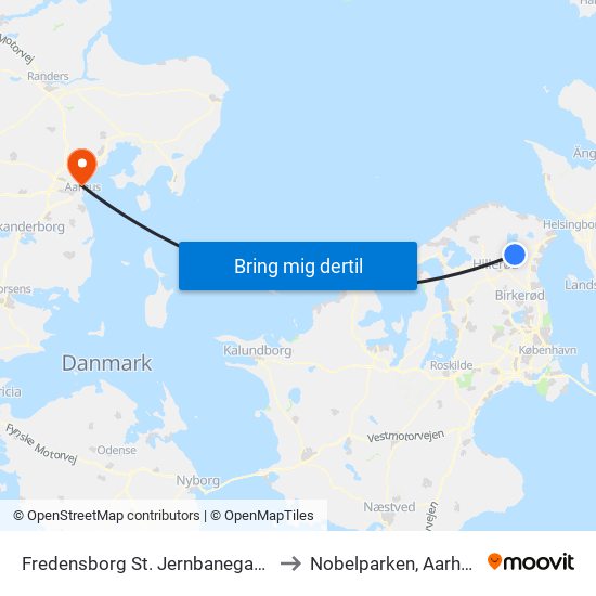 Fredensborg St. Jernbanegade (Jernbanegade) to Nobelparken, Aarhus Universitet map