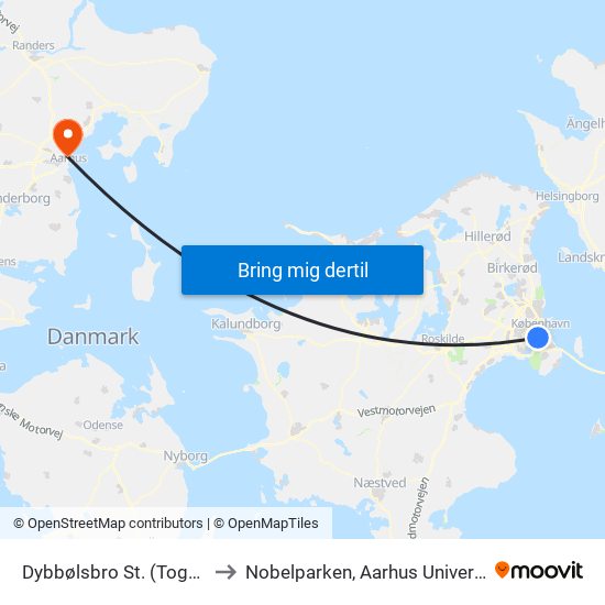 Dybbølsbro St. (Togbus) to Nobelparken, Aarhus Universitet map