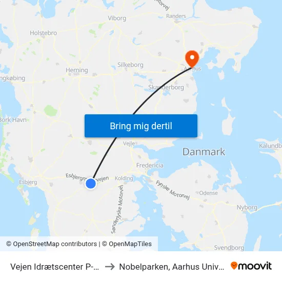Vejen Idrætscenter P-Plads to Nobelparken, Aarhus Universitet map