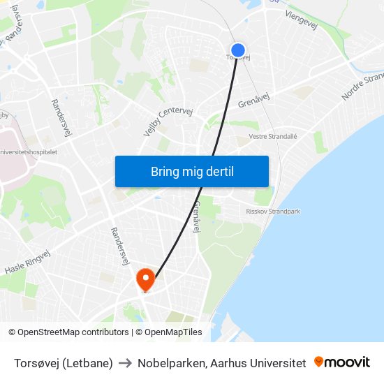 Torsøvej (Letbane) to Nobelparken, Aarhus Universitet map