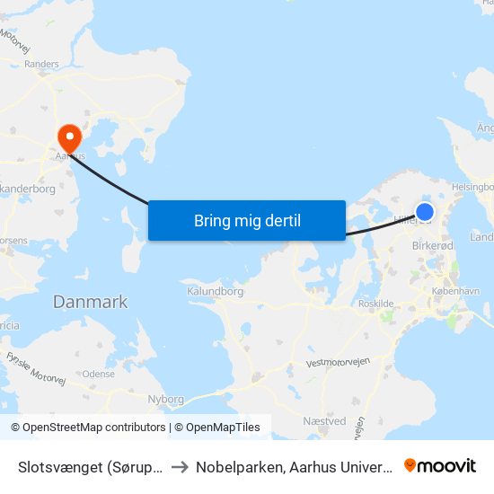 Slotsvænget (Sørupvej) to Nobelparken, Aarhus Universitet map