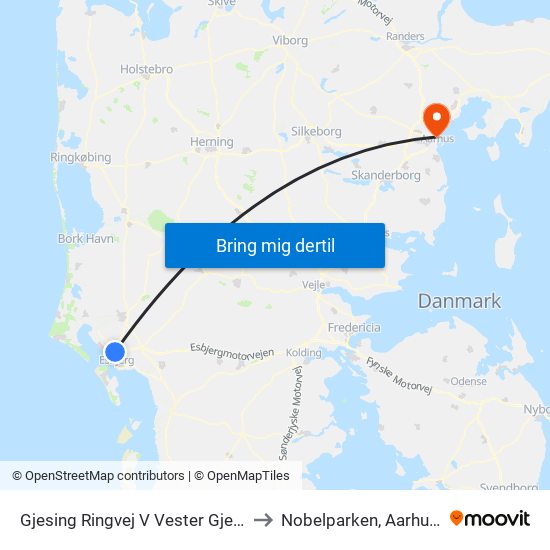 Gjesing Ringvej V Vester Gjesingvej (Esbjerg) to Nobelparken, Aarhus Universitet map