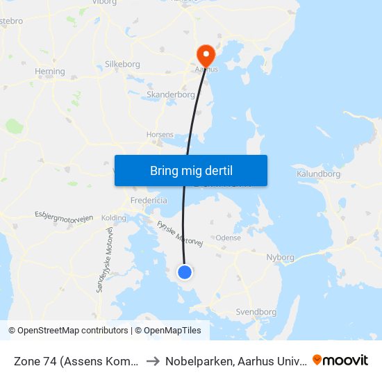 Zone 74 (Assens Kommune) to Nobelparken, Aarhus Universitet map