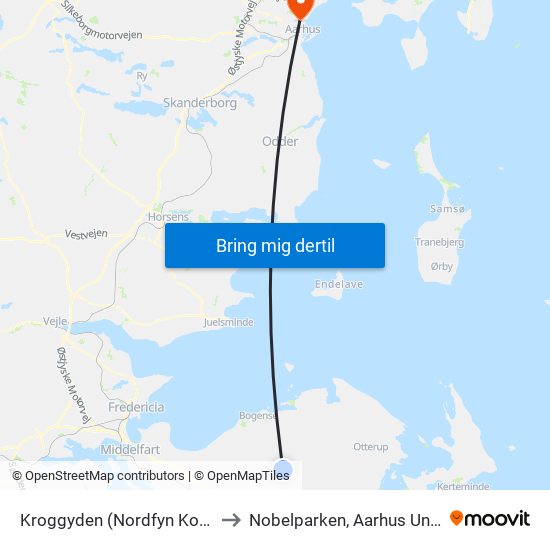 Kroggyden (Nordfyn Kommune) to Nobelparken, Aarhus Universitet map