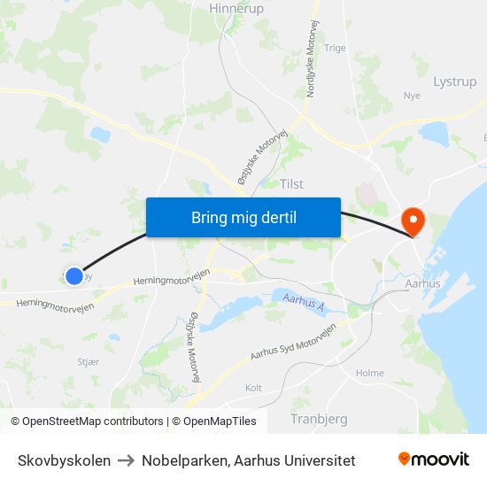 Skovbyskolen to Nobelparken, Aarhus Universitet map