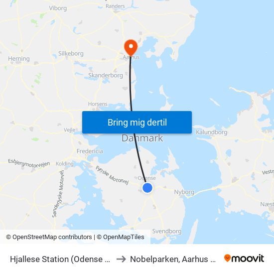 Hjallese Station (Odense Kommune) to Nobelparken, Aarhus Universitet map
