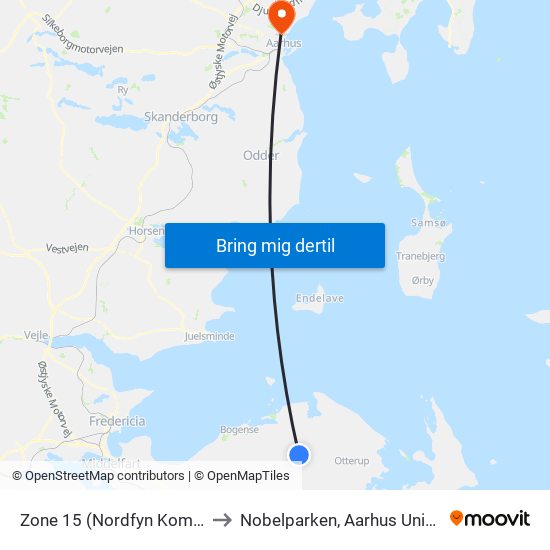 Zone 15 (Nordfyn Kommune) to Nobelparken, Aarhus Universitet map