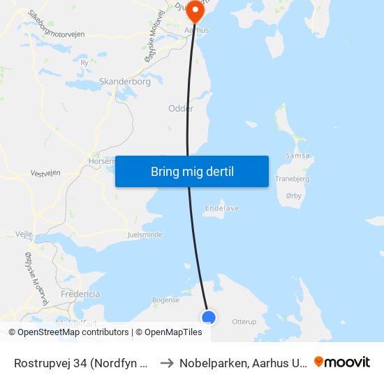 Rostrupvej 34 (Nordfyn Kommune) to Nobelparken, Aarhus Universitet map
