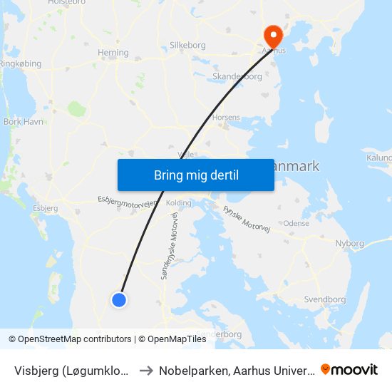 Visbjerg (Løgumkloster) to Nobelparken, Aarhus Universitet map
