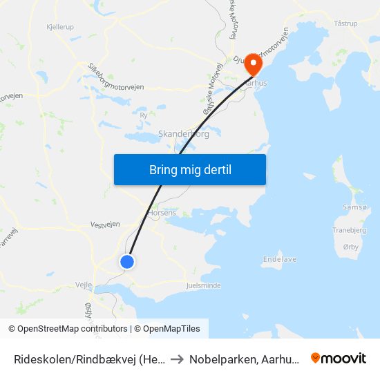 Rideskolen/Rindbækvej (Hedensted Kom) to Nobelparken, Aarhus Universitet map