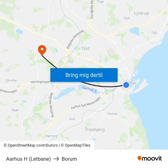 Aarhus H (Letbane) to Borum map