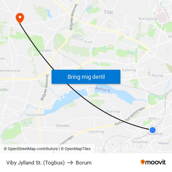 Viby Jylland St. (Togbus) to Borum map