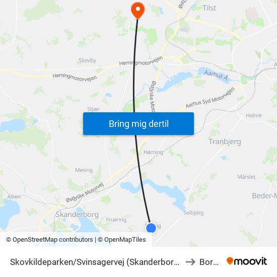 Skovkildeparken/Svinsagervej (Skanderborg Kom) to Borum map