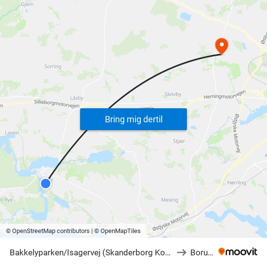 Bakkelyparken/Isagervej (Skanderborg Kom) to Borum map