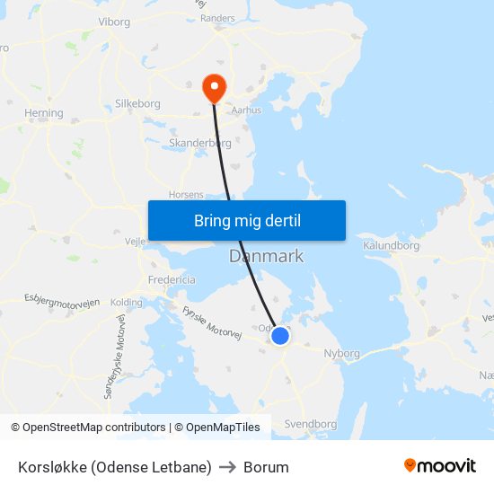 Korsløkke (Odense Letbane) to Borum map