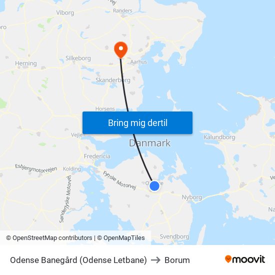 Odense Banegård (Odense Letbane) to Borum map