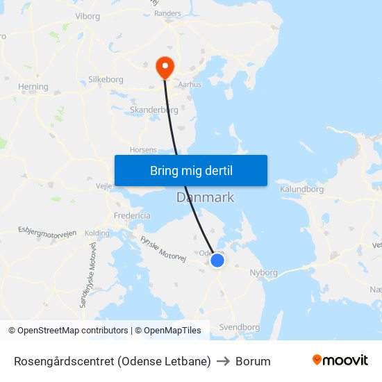 Rosengårdscentret (Odense Letbane) to Borum map