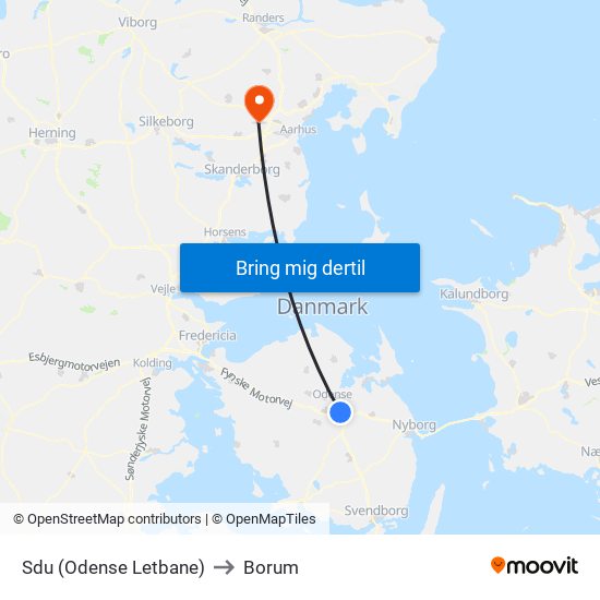 Sdu (Odense Letbane) to Borum map
