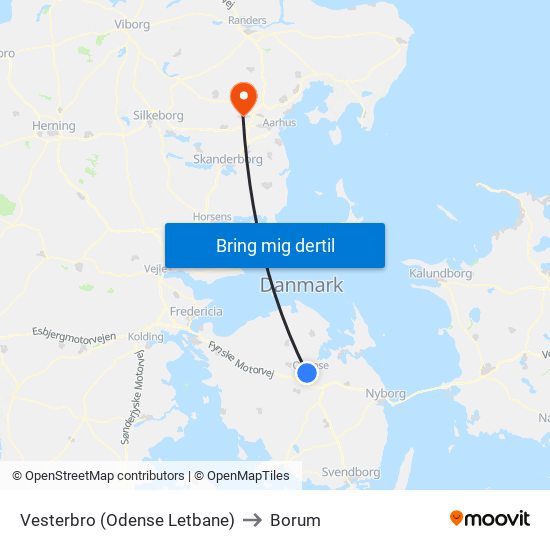 Vesterbro (Odense Letbane) to Borum map