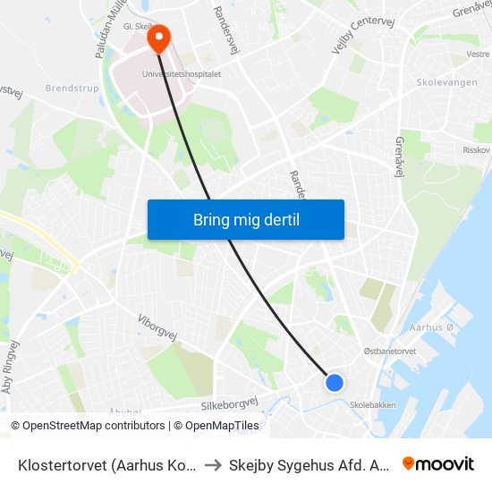 Klostertorvet (Aarhus Kom) to Skejby Sygehus Afd. A5-6 map