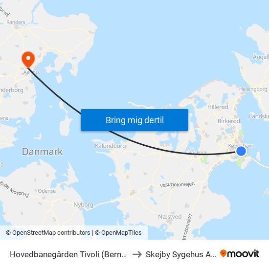 Hovedbanegården Tivoli (Bernstorffsgade) to Skejby Sygehus Afd. A5-6 map