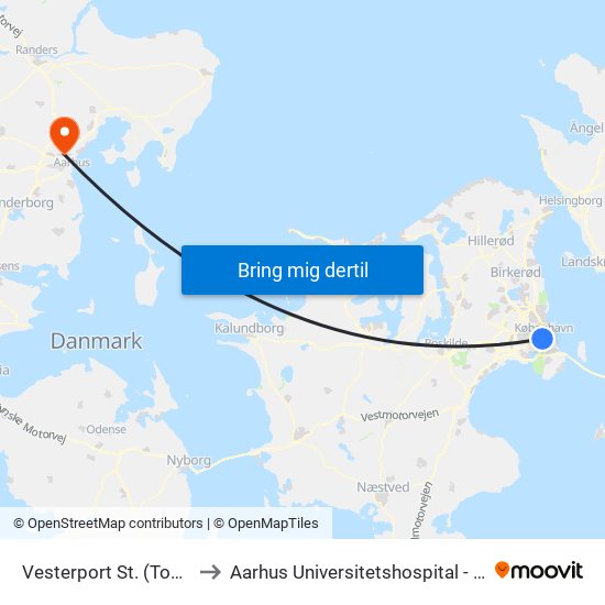 Vesterport St. (Togbus) to Aarhus Universitetshospital - Skejby map
