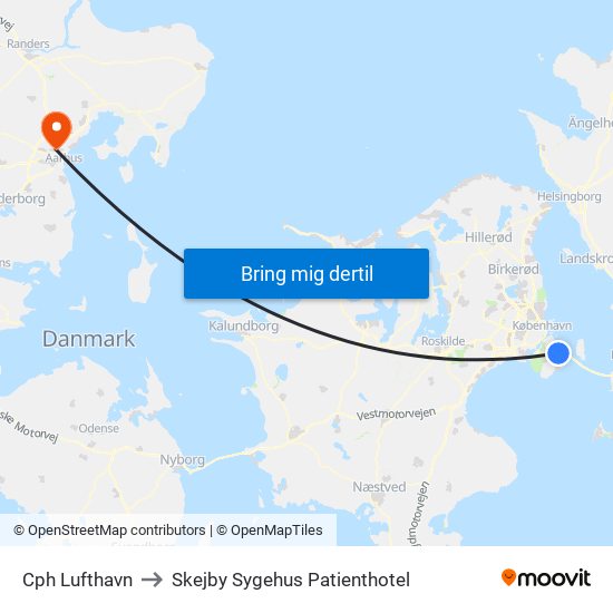 Cph Lufthavn to Skejby Sygehus Patienthotel map