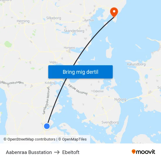 Aabenraa Busstation to Ebeltoft map