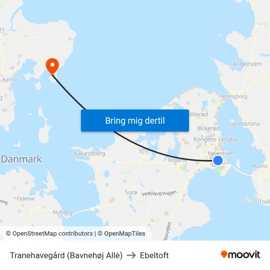 Tranehavegård (Bavnehøj Allè) to Ebeltoft map