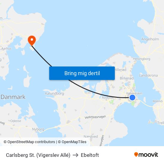 Carlsberg St. (Vigerslev Allé) to Ebeltoft map