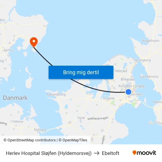 Herlev Hospital Sløjfen (Hyldemorsvej) to Ebeltoft map