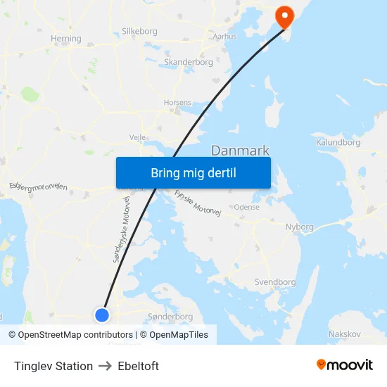 Tinglev Station to Ebeltoft map