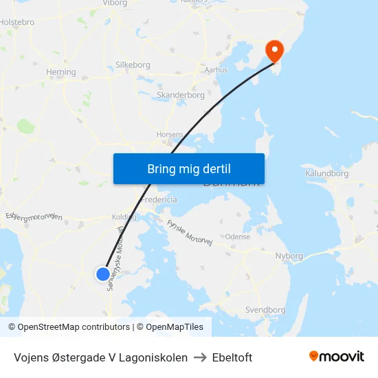 Vojens Østergade V Lagoniskolen to Ebeltoft map
