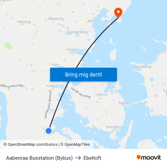 Aabenraa Busstation (Bybus) to Ebeltoft map